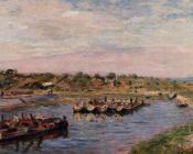 阿尔弗莱德西斯莱 - Idle Barges on the Loing Canal at Saint-Mammes